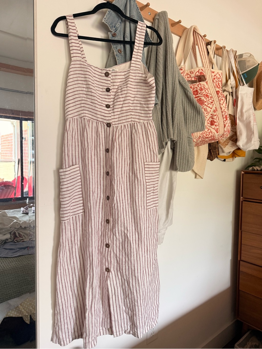 Artisan Ny Red & White Striped Button-Front Midi Dress